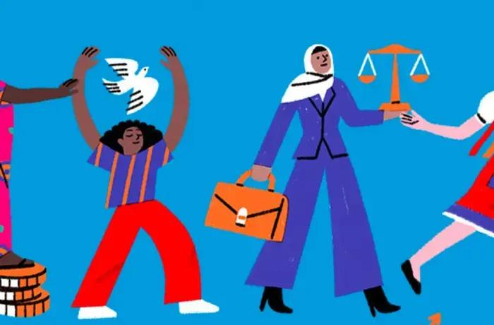 illustration of women marching forward