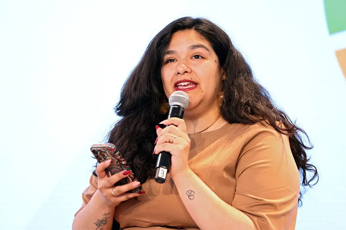 Ljubica Fuentes, Founder, ‘Ciudadanas del Mundo’, speaks during the panel discussion “The Manosphere: Understanding and Countering Online Misogyny” held in the SDG Media Zone during the 80th session of the United Nations General Assembly in New York on 22 September 2025