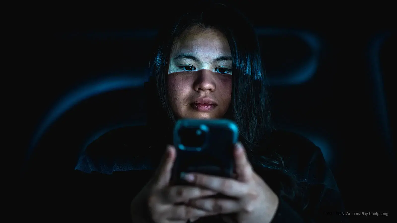 Young women and girls face heightened risk of digital violence with 58 percent having experienced some form of online harassment, according to one global study. Photo Illustration: UN Women/Ploy Phutpheng