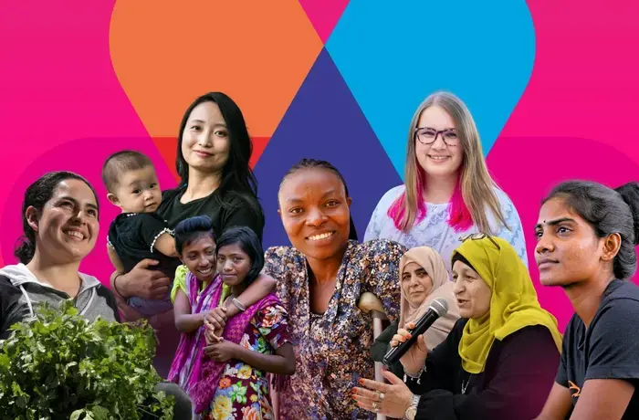 Collage de mujeres de todo el mundo para conmemorar los 15 años de ONU Mujeres.