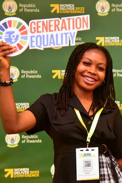 young woman at a generation equality event
